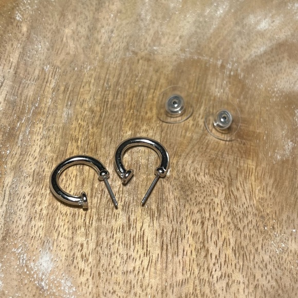 Silver Tone Half Hoop Earrings - Picture 8 of 8